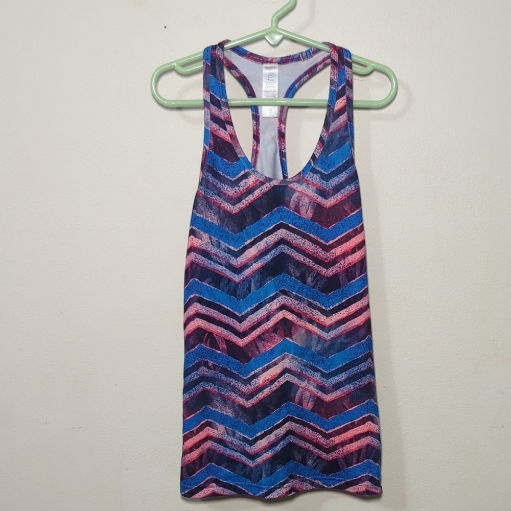 Ivivva Lululemon Keep Your Cool Racerback Tank Blue Pink Abstract Girls Size 10